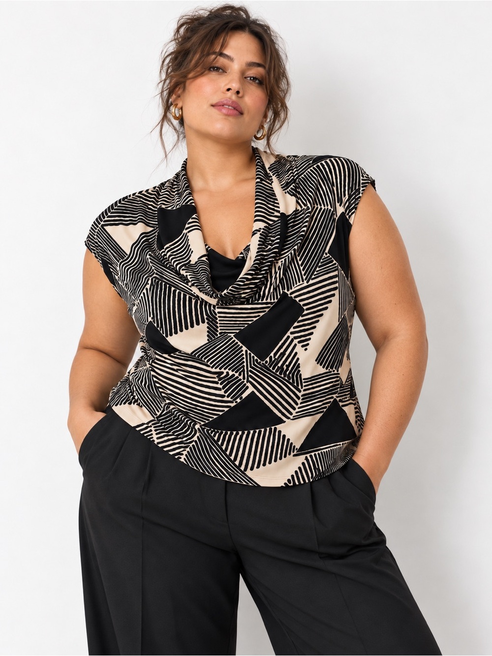 Lauren Ralph Lauren Abstract Geometric Cowl Neck Top 1X